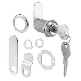 Prime-Line U 9945KA Diecast Keyed Alike Drawer & Cabinet Lock – 3 Cams, Trim Collar, 2 Washers, 2 Keys & Fasteners – 1-1/8” Length for 13/16” Max Panel Thickness, Stainless Steel (Single Pack)