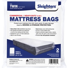 Sleighters Mattress Bags for Moving & Storage - Reusable 5 Mil Heavy Duty Bags - Extra Large Plastic Moving & Packing – Tear & Stain Resistant (2 Pack - Twin/Twin XL - 39x14x100)