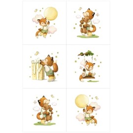 UNIQUE Cute Baby Fox Fabric Panel Set (6 Panels, 12x12in Each), Quilting Panels, Baby Quilt Panel, Cotton Baby Panel, Blanket Panels, Cotton Sateen Fabric Panel for Quilting