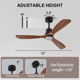Obabala 52" Ceiling Fans with Light Remote Control Outdoor Wood Ceiling Fans with LIght for patios Noiseless Reversible DC Motor