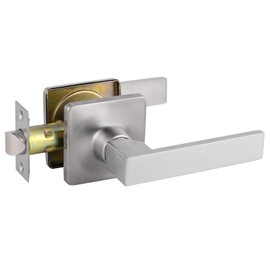 GOBEKOR 1 Pack Satin Nickel Door Levers Passage Function,Interior Door Handles for Hallway and Closet,Brushed Nickel Door Lock Keyless,Reversible for Left Right Sided Doors