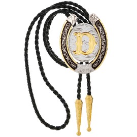 HUABOLA CALYN Gold Bolo Tie for Men- Golden Initial Letter ABCDMJR to Z Native American Western Cowboy Bolo Tie Cowboy Leather Necklace Necktie Customue Accessories for Women (D)