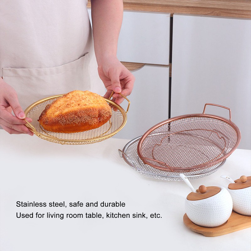 Stainless Steel Fruit Basket Double Handles Metal Mesh Drain Round