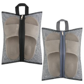Easecos 2 Pcs Shoe Bags for Travel, Mesh Breathable Sneaker Bags Portable Shoe Storage Organizer with Handle for Travel Gym Sport, Reusable Zipper Pouch for Women and Men