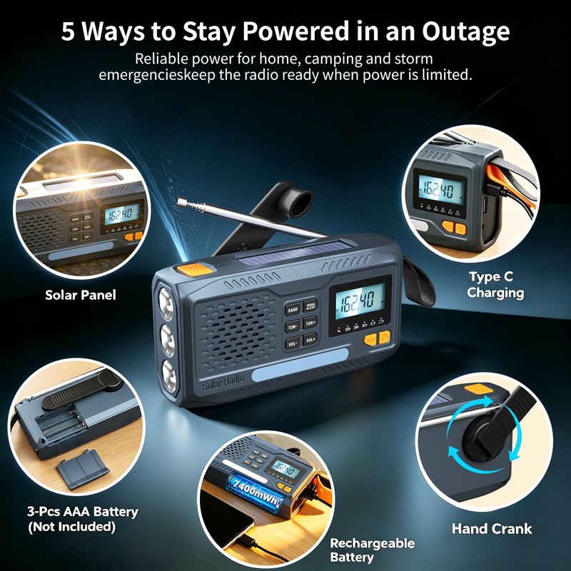 Emergency Weather Radio with NOAA Alert, Hand Crank Solar Radio