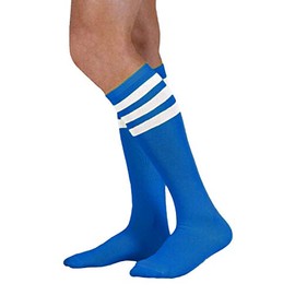 NEON NATION Colored Knee High Tube Socks with Colored Stripes (Royal Blue with White Stripes)