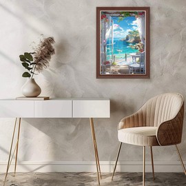 Lxmsja Window Sea Scenery Acrylic Full Drill Diamond Art Kits for Adults 12x16 inch