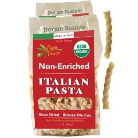 Papa Vince Organic Non Enriched Pasta - good whole wheat busiate pasta, made in Italy from ancient grains cultivated in Sicily, Italy. Slow Dried. Bronze Die Cut. Delightful Al dente texture. No funny taste