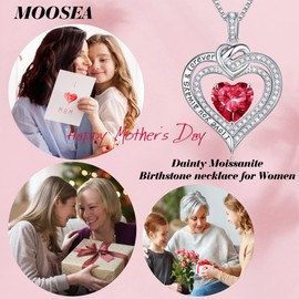 MOOSEA June Birthday Gifts for Women, Moissanite Diamond Sidestone Heart Birthstone Pendant Necklace Solid S925 Sterling Silver Ruby Necklace Anniversary Mothers Day Gifts for Grandma Daughter Wife