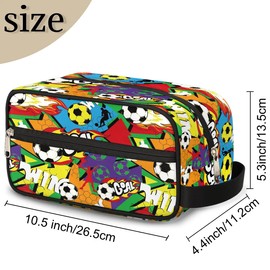 LLCXCSI Kids Travel Toiletry Bag for Boys, Waterproof Hanging Dopp Kit Soccer Goal Wash Bag with Large Capacity for Travel, Sports, Shower