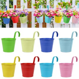 RIOGOO Flower Pots Hanging Flower Pots, Garden Pots Balcony Planters Metal Bucket Flower Holders - Detachable Hook (8 PCS) (Medium)