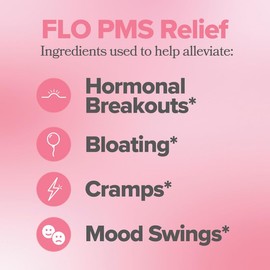 O Positiv FLO PMS Gummies for Women - Proactive PMS Relief - Targets Hormonal Breakouts, Bloating, Cramps, & Mood Swings with Chasteberry, Vitamin B6, & Lemon Balm - PMS Gummies (Pack of 1)