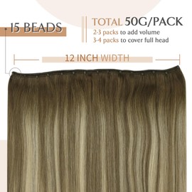 Sunny Hair Beaded Weft Hair Extensions Human Hair 50G Micro Bead Hair Extensions Real Human Hair Vigorous Weft Hair Extensions with Micro Beads Cool Brown Balayage Light Brown to Blonde 16 inch