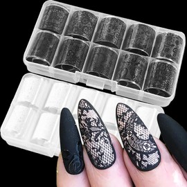 SILPECWEE SILPECWEE 20 Rolls Lace Nail Transfer Foil - White and Black Flower Nail Art Decals, Holographic Stickers for DIY Acrylic Nails Manicure Decoration