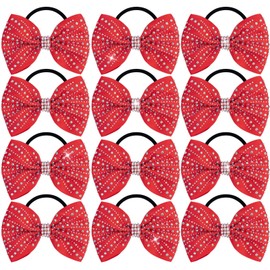 OAOLEER 12PCS Glitter Cheer Hair Bows for Cheerleading, Cheer Bow Ties with Ponytail Holder Hair Ties for Teen Girls Cheerleader (Red)
