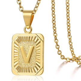 Trendsmax Mens Womens Yellow Gold Plated Initial Capital Letter V Pendant Charm Rolo Chain Necklace 18inch