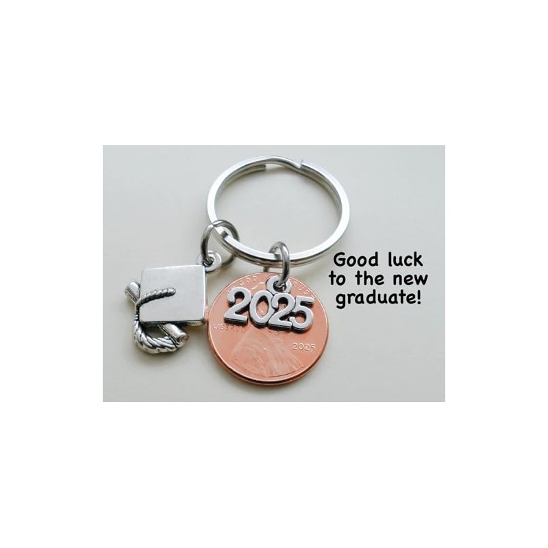 Graduation Penny Keychain with 2025 Year Charm Layered Over 2025