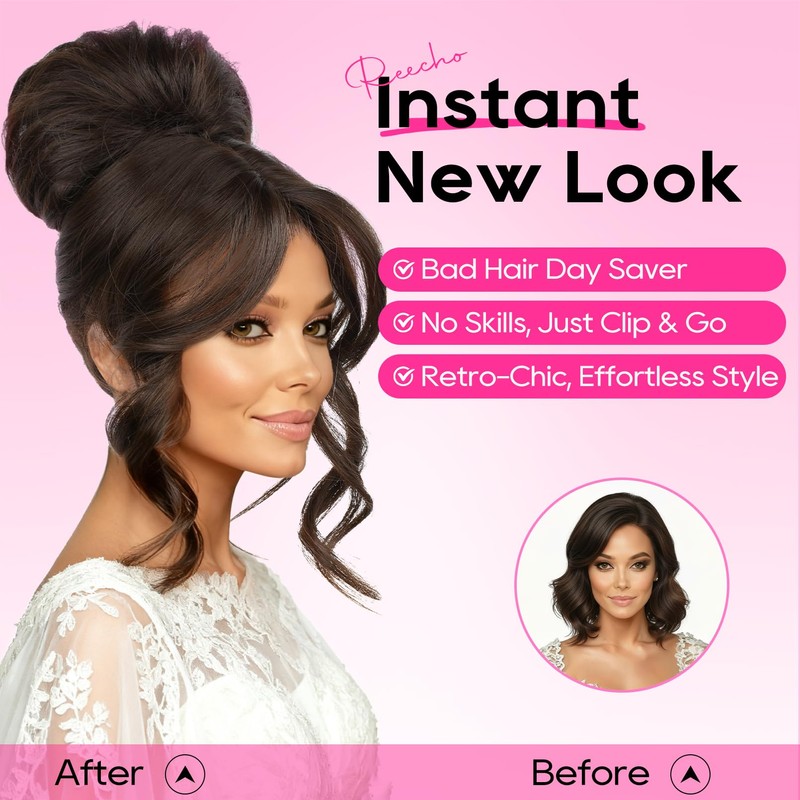 Messy Bun Hair Piece with Bangs – 2-in-1 Drawstring Ponytail