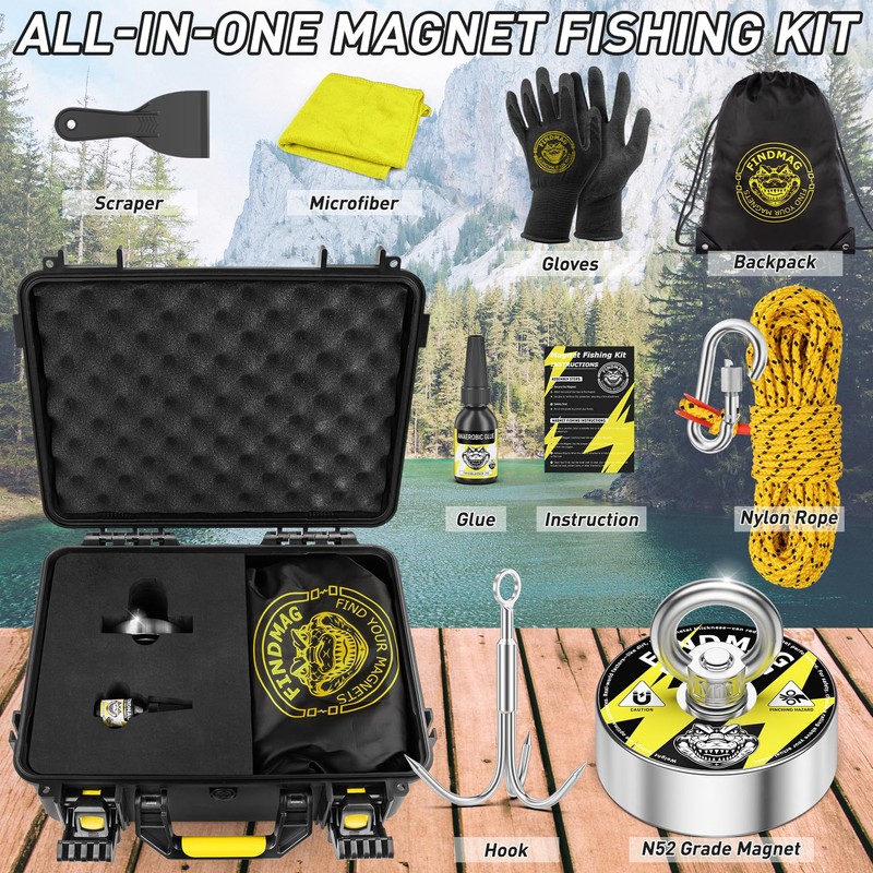 FINDMAG Double Sided 1000 lbs Pulling Force Magnet Fishing Kit