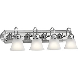 Kichler 30" 4-Light Vanity Bath Light in Chrome, Modern Bathroom Light with Clear Satin Etched Glass, ("30" W x 8" H), 5338CHS