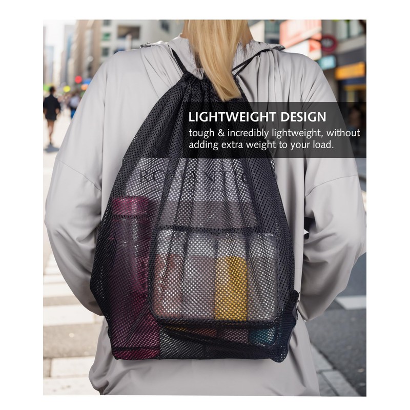 Luxiremi Mesh Bag Drawstring Storage Backpack Black Mesh Beach Bag