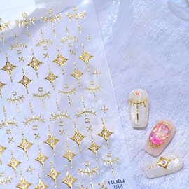 Gold Nail Stickers Star Nail Art Stickers 5D Embossed Nail Decals Gold Star Snake Design Nail Supplies for Women DIY Nail Art