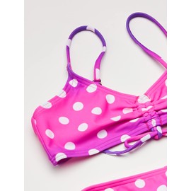 Kanu Surf Girls' Willow V-Neck Bikini Beach Sport 2-Piece Swimsuits, Dots Pink/Purple, 4T