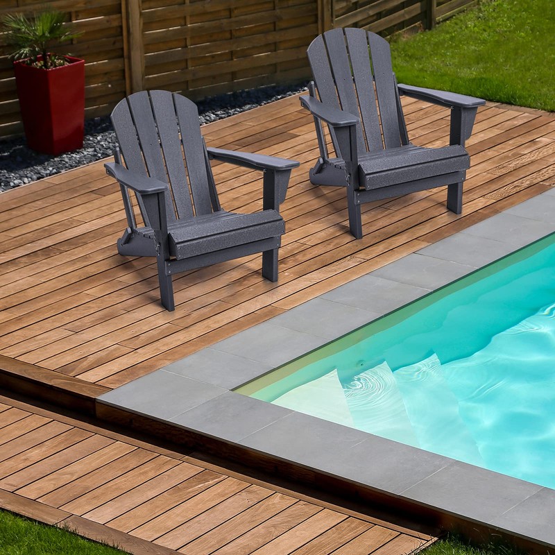 POLYDUN Folding Adirondack Chair, HDPE Outdoor Weather Resistant Plastic Patio