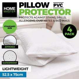 [4PCE] Home Master PVC Pillow Protector, Waterproof and Hypoallergenic Pillow Cover for Protection Against Spills and Allergens