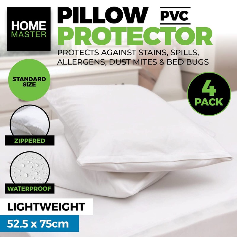 [4PCE] Home Master PVC Pillow Protector, Waterproof and Hypoallergenic Pillow