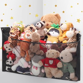 ANROYE Large Corner Stuffed Animal Storage, Kids Plushies Toy Black Wall Hammock for Girls Room, Baby Squishmallow Holder for Nursery, Organizer Idea for Bear Hanging Display Boy Gift