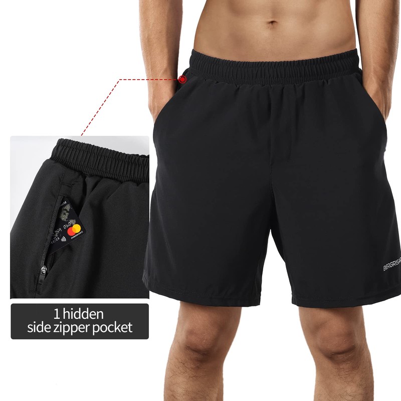 BERGRISAR Men's 7'' Active Running Shorts 2 in 1 with