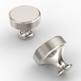 Amerdeco 10 Pack Brushed Satin Nickel Knurled Cabinet Knobs Kitchen Cabinet Handles for Drawer Dresser, Cupboard and Wardrobe
