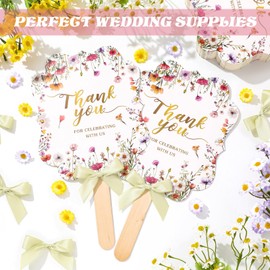 Huwena 50 Sets Wedding Fans for Guests Thank You for Celebrating with Us Fans Hand Fans Handheld Folded Fan Baby Shower Favors for Bridal Bridesmaid Gift Church Dancing(Light Green,Wildflower)