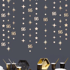 Champagne Gold 95th Birthday Decorations Number 95 Circle Dot Star Garland Streamer Banner Backdrop Cheers to 95 Years Old Birthday Happy 95th Anniversary Awesome Since 1931 Party Decor Supplies