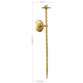Remenna Large Wall Candle Holder Set of 2 Twisted Candle Sconces Wall Mount Metal Candle Holders Decor for Bedroom Dining Room 23.5" Gold
