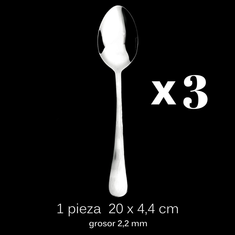 3 Soup Spoons 20 x 4.4 cm Stainless Steel 18/0