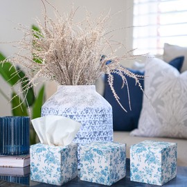 Bencailor 12 Pack Christmas Facial Tissues Cube Boxes Winter Square Tissues Cube Boxes 600 Sheets 3 Ply Small Xmas Tissues Cover for Home Car Accessories(Ceramic Flower)