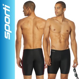 Sporti Men's Athletic Swimwear Jammers, Suitable for Big Boy & Youth Competitve, Abstract Print Jammers, Drawstring Waist - Piped Splice Swim - Black/Red - 24