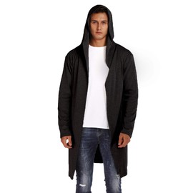 DOSWODE Mens Cardigan Long Open Front Draped Lightweight Hooded Sweater with Pockets Black_XXL