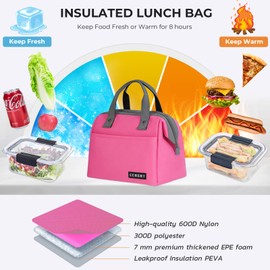 Large Insulated Lunch Bag for Women Men Leakproof Lunch Tote Bags Cooler Bag for Work Travel Adult Thermal Lunch Bags for Office -10L Lunchbox - Pink