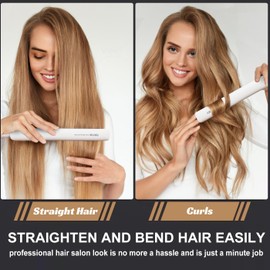 YOKYAK Flat Iron Hair Straightener, Ultra-Thin Nano Titanium 1 ¼ inch Thin Hair Iron 10-Second Heat-up, Auto Shut-Off, 2-in-1 Hair Straightening and Flat Iron Curler with Transparent LED Display