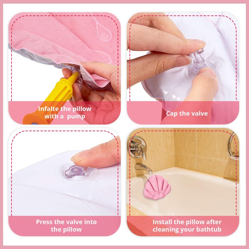 3 Pieces Inflatable Bath Pillow with Suction Cups, Terry Cloth