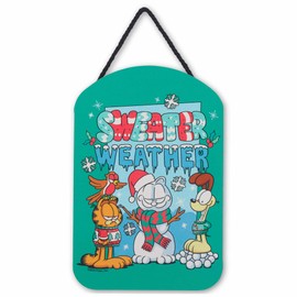 Garfield and Odie Sweater Weather Hanging Wood Wall Decor - Funny Garfield Sign for Christmas or Winter Decorating