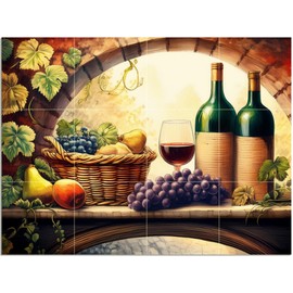 Tile Mural Wine Themed Tuscany Vineyard Pattern A1159 Kitchen Bathroom Shower Wall Backsplash Splashback 4x3 4.25" Ceramic, Matte