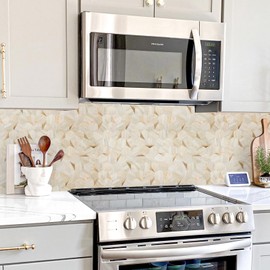 OYASIMI Hexagon Peel and Stick Backsplash for Kitchen Wall, 20 Sheets Heat Resistant Stick on Backsplash PVC Smart Tiles, 12'' Beige Marble Waterproof Peel and Stick Wall Tiles for Bathroom