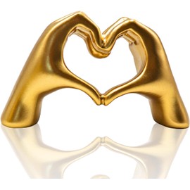 SRJ PRODUCTS Heart Hand Gesture Sculpture, Resin Love Gesture Statue Figurine for Wedding, Home Decor, Desktop Decoration, and Gift Ideas (Gold)