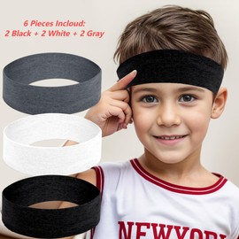 6 Pieces Set-Kid Sports Headbands and Sweatbands, Moisture Wicking Athletic Cotton, Elastic, Soft Pure Cotton for Running, Tennis, Basketball, Volleyball, Soccer