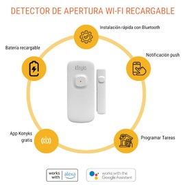 Konyks Senso Charge 2, WLAN-Öffnungsmelder mit wiederaufladbarem Akku, Akkulaufzeit bis zu 1 Jahr, Benachrichtigungen auf Smartphone, einfache Automatisierung, kompatibel mit Alexa & Google Home, 2