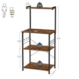 VASAGLE Kitchen Storage, Bakers Rack, Coffee Bar, 3-Tier Shelf, 6 S-Hooks, for Microwave, Spice Jars, Pots and Pans, Industrial, Rustic Brown and Black UKKS023B01
